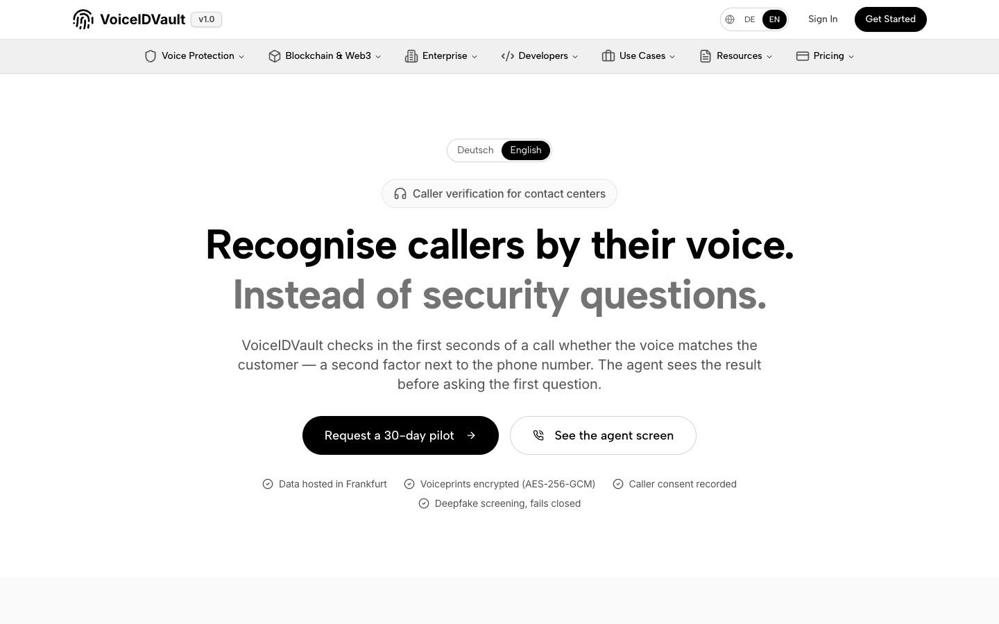 VoiceIDVault website
